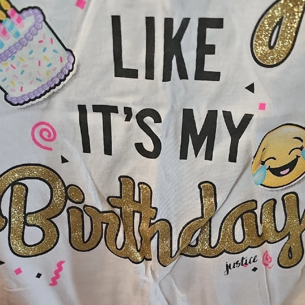 Justice Girls White Birthday T-Shirt Size 10